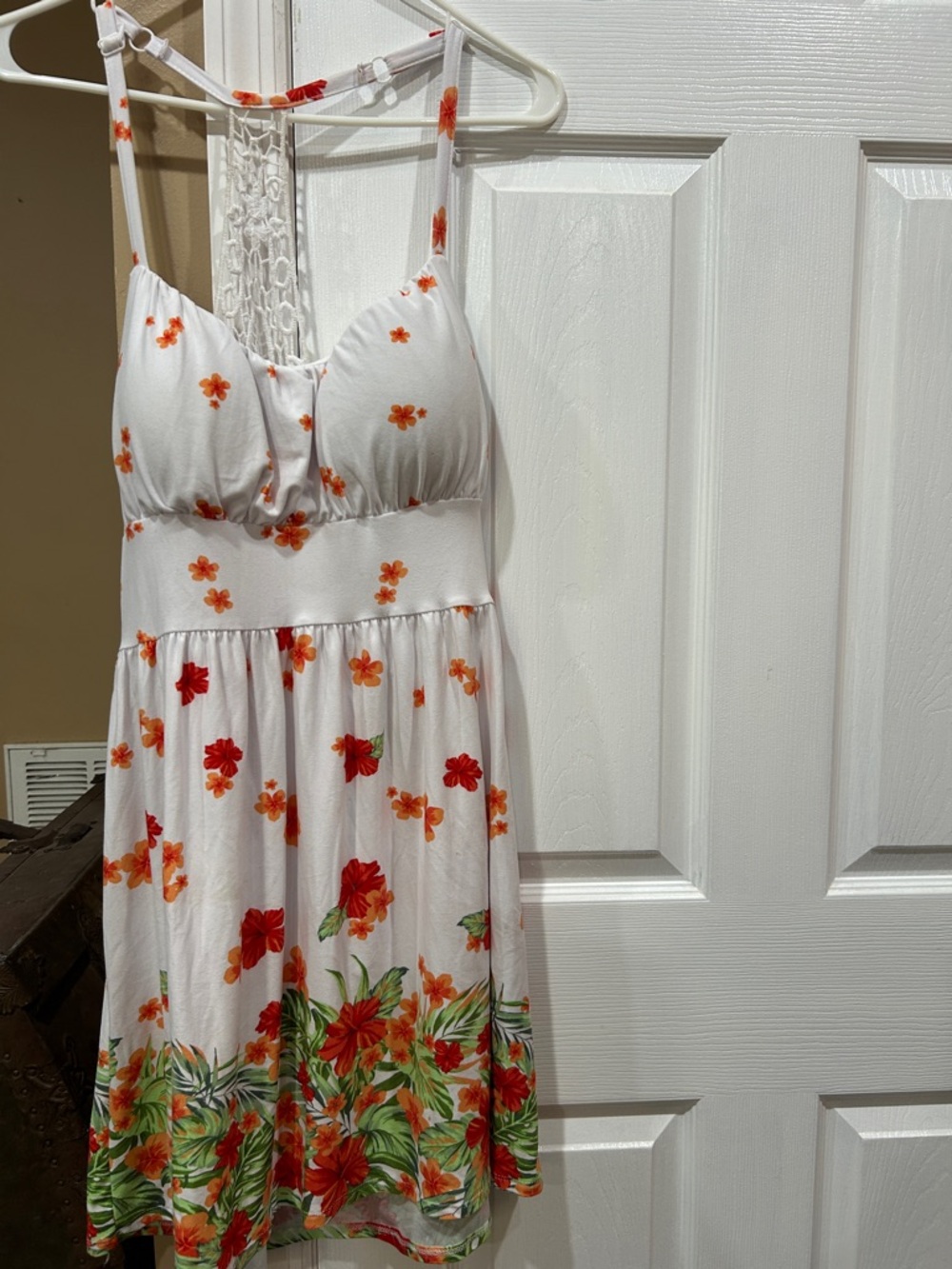 Derek Heart White Sundress with Orange & Red Floral Print